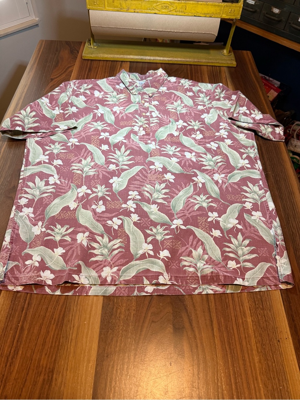 reyn spooner Dusty Red Floral Aloha Shirt with Cream & Green Size 2XL Pullover